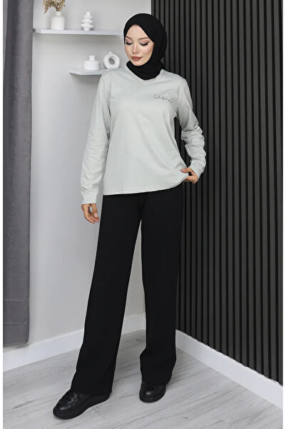 sefamerve بلوزة قطنية ممشطة رقم مطبوع 1071-01 حجر