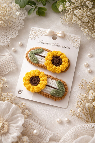 Adenya Set de 2 catarame tricotate manual, cu design floarea-soarelui