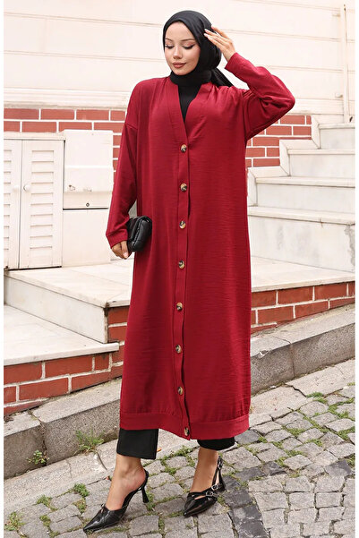 sefamerve Full Buttoned Long Tunic 0096-03 Claret Red