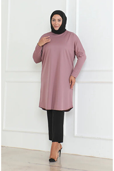 sefamerve Büyük Beden Mevsimlik Rahat Kesim Basic Tunik 8738-02 Gül Kurusu