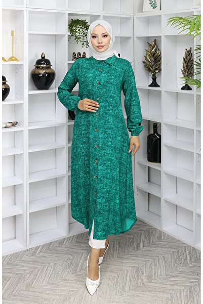 sefamerve تونيك طويل من قماش الفسكوز بأزرار 0070-06 أخضر