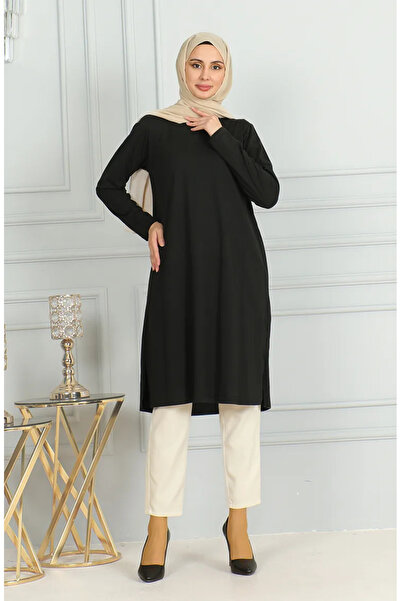 sefamerve Black Long Slit Tunic - 9141-05