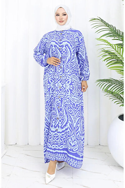 sefamerve Φόρεμα από βισκόζη με κουμπιά 2095-04 Μωβ