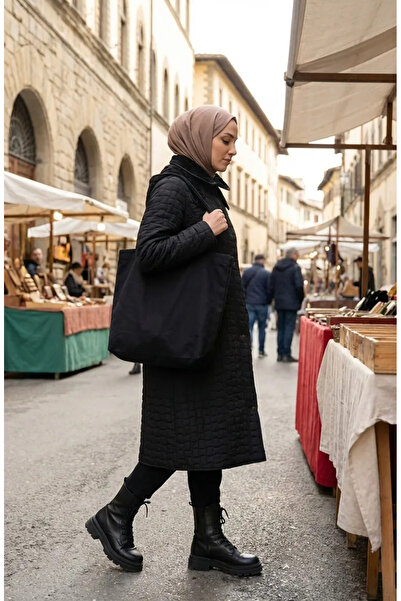 sefamerve معطف مبطن مقاس كبير 6133-01 أسود