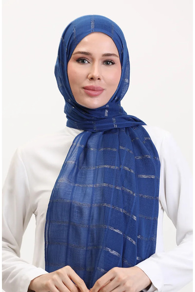 sefamerve Simli Keten Şal 2072-13 Saks