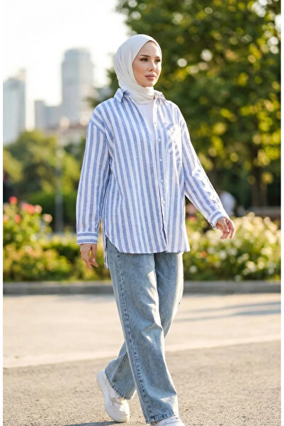 sefamerve Indigo Linen Blended Striped Shirt - 4817-01