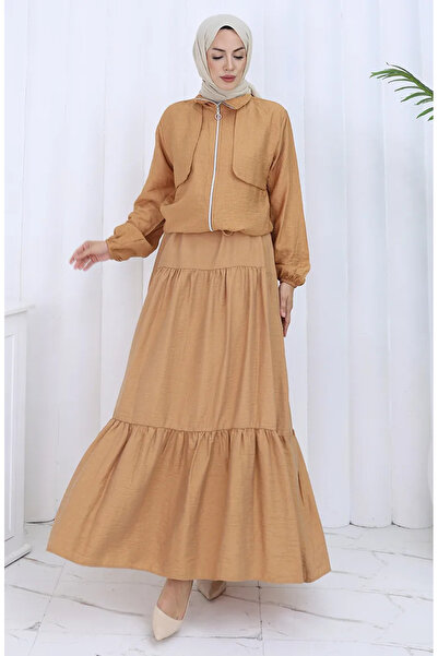 sefamerve Set dublu cu manșon elastic și fermoar 0129-03 Cafea cu lapte