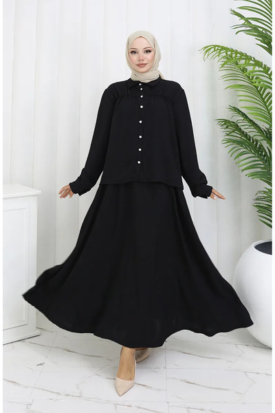 sefamerve Aerobin Υφασμάτινο Πουκάμισο Φούστα Διπλό Σετ 2082-03 Μαύρο