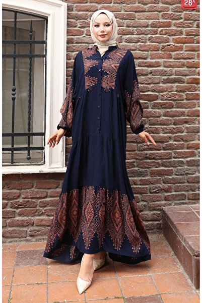 sefamerve فستان طويل بأزرار نصفية 5579-01 أزرق داكن