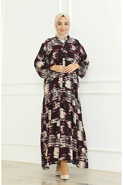 sefamerve Φόρεμα βισκόζης με μωβ σχέδιο - 0466-02