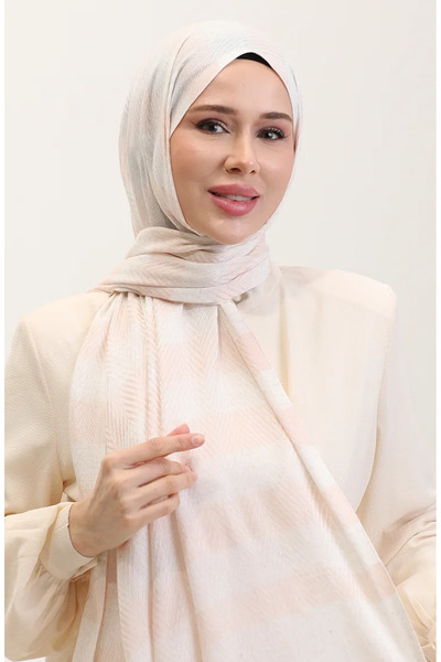 sefamerve Λινό σάλι με γεωμετρικό σχέδιο 70285-01 Ανοιχτό σομόν