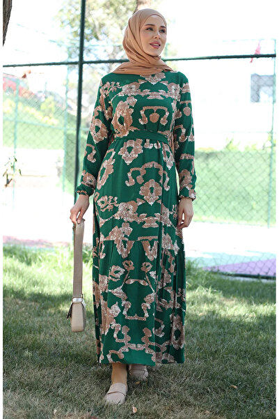 sefamerve Φόρεμα βισκόζης με μοτίβο πράσινου βιζόν - 81872A-04