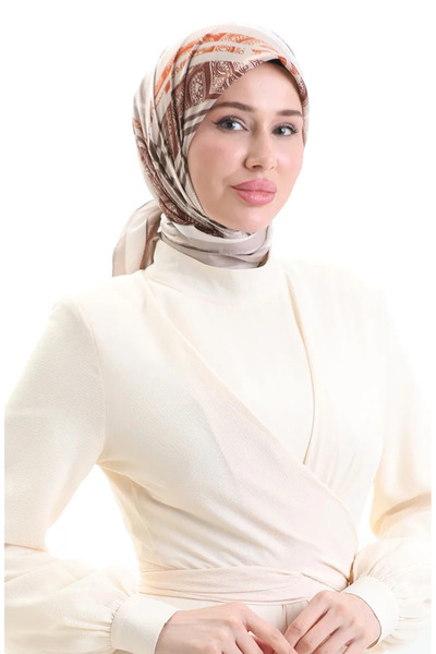 sefamerve Φουλάρι Karaca με σχέδιο Kupra 81089-04 Κρεμ πλακάκι