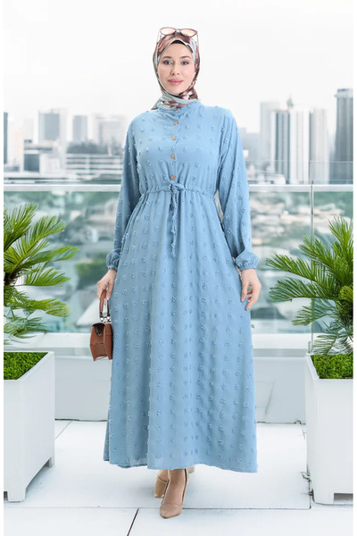 sefamerve Φόρεμα Aerobin Υφασμάτινο Μισό Κουμπί 0064-01 Ice Blue