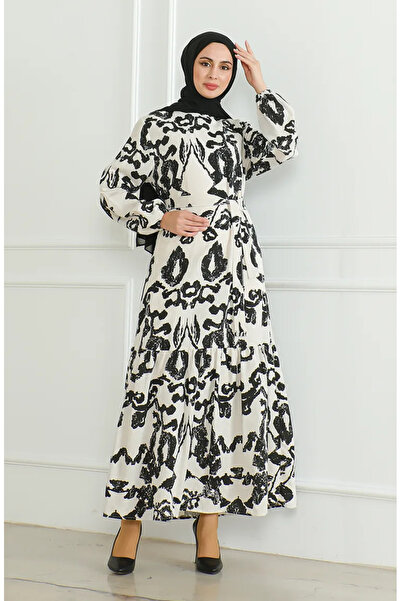 sefamerve Vászonruha - Mintás és szárnyas, bézs fekete 0471D-02