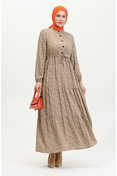 sefamerve Φόρεμα βισκόζης με μικρά λουλούδια βιζόν - 0391-02