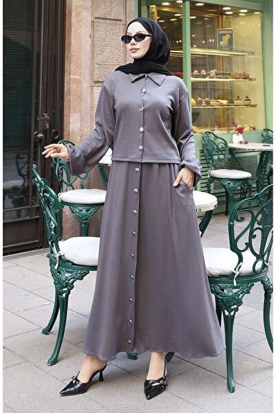sefamerve Πουκάμισο με γιακά Τουνίκ Φούστα διπλό Σετ 0223-05 Ανθρακί