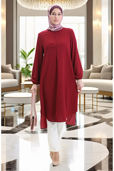 sefamerve Çerçeve Detaylı Uzun Tunik 4105-03 Bordo