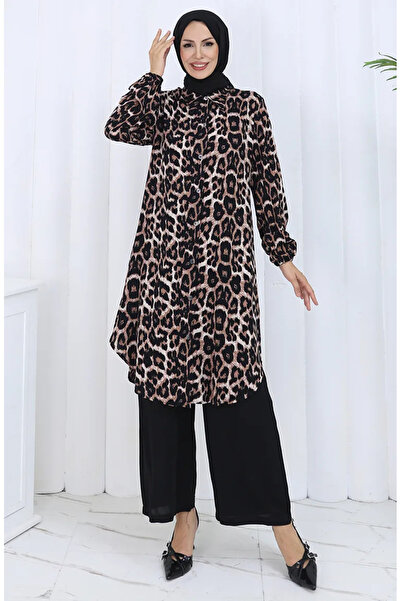 sefamerve Σετ Παντελόνι Λεοπάρ Μοτίβο Διπλό 0125A-01 Καφέ