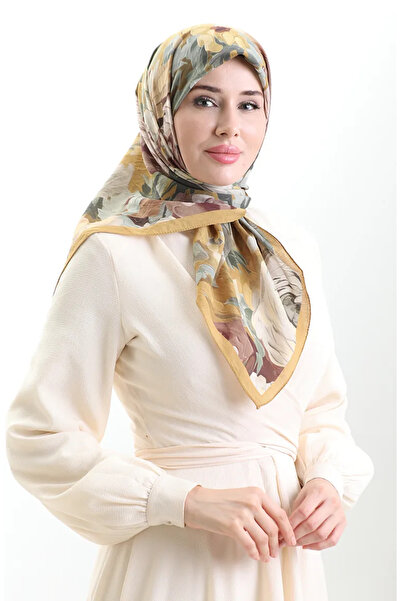 sefamerve Eșarfă din fibre naturale cu model de flori Karaca 82017-03 verde m...