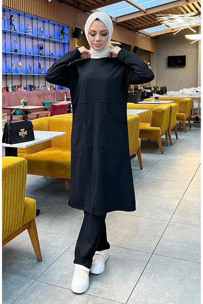 sefamerve Σετ αθλητικής φόρμας με δύο τσέπες 03067-01 Μαύρο