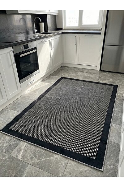 VOPTEKS Siyah Halı Mutfak Halısı Makinede Yıkanabilir Halı Kaymaz Taban Halı