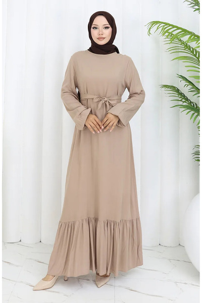 sefamerve Φόρεμα με βολάν με ζωνάκι 4103-04 Mink