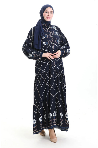 sefamerve Φόρεμα με μοτίβο γιακά δικαστή 2075-04 Navy Blue White