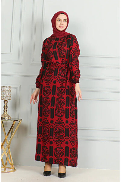 sefamerve Crvena haljina od viskoze - sa uzorkom i pojasom 0499-05