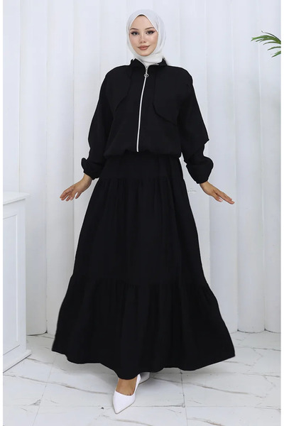 sefamerve طقم مزدوج بسحاب ومقبض مطاطي 0129-15 أسود