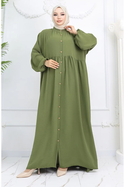 sefamerve Υφασμάτινο φόρεμα με κουμπιά Aerobin Khaki 0045-02