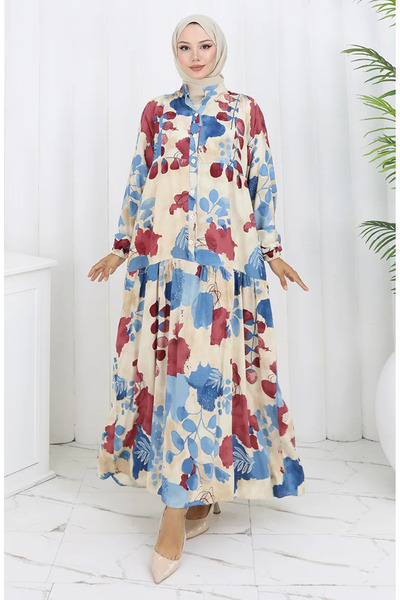 sefamerve Rochie din țesătură de viscoză cu jumătate de nasturi 2129-04 Burgu...