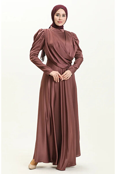 sefamerve Önü Drapeli Saten Abiye Elbise 6059-03 Koyu Gül Kurusu