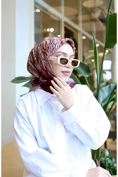 sefamerve Κασκόλ από βαμβακερό κούκλο με σχέδιο 70337-08 Σκούρο μπορντό