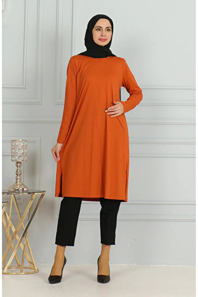 sefamerve Brick Color Slit Long Tunic - 9141-01