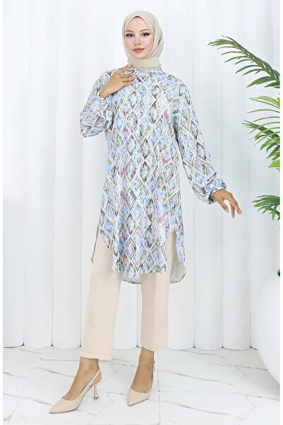 sefamerve Τουνίκ με έθνικ σχέδιο μεγάλου μεγέθους 3025-01 Χακί