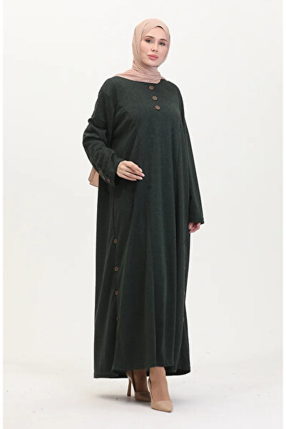 sefamerve Rochie cu detaliu nasturi marimi mari 0533-03 Verde smarald