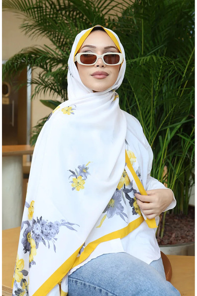 sefamerve Σάλι Κάπρι με σχέδια λουλουδιών 70346-04 Κίτρινο Γκρι