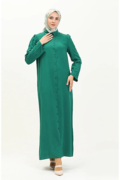 sefamerve Sukienka z wiskozy ze ściągaczem i guzikami 5109-05 Emerald Green