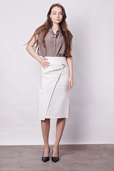 Jument Women's Lightweight Lycra Fabric Double-Breasted Pencil Skirt with Acc...