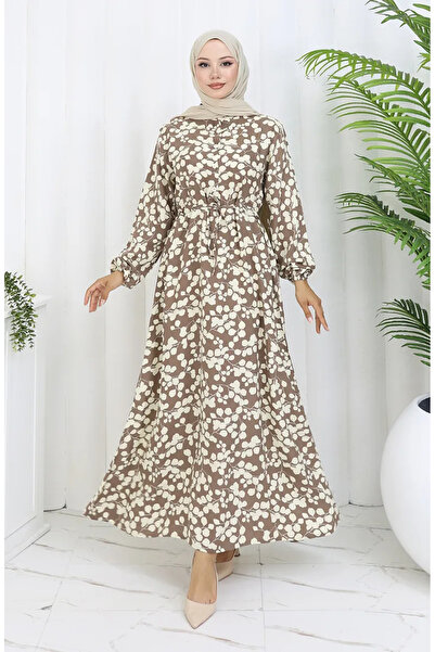 sefamerve فستان فيسكوز منقوش برباط في الخصر 2083-03 مينك