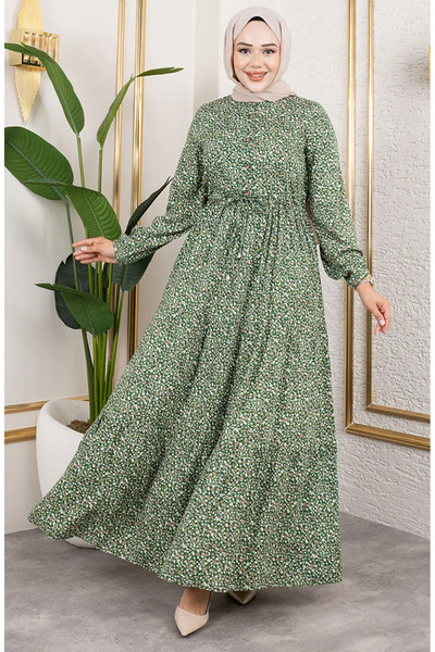 sefamerve Φόρεμα Efsun με σχέδιο λουλουδιών 7136-04 Σκούρο πράσινο