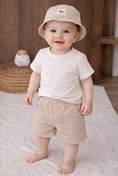 Babexi Oversize Kalıp Safari Şapkalı Cep Detaylı Omuzdan Çıtçıtlı Waffle Tshi...