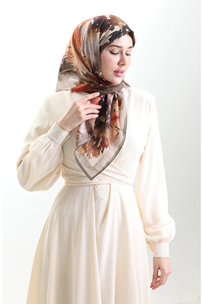 sefamerve Κασκόλ από φυσικές ίνες με σχέδιο Karaca 82016-09 Πράσινο Καφέ