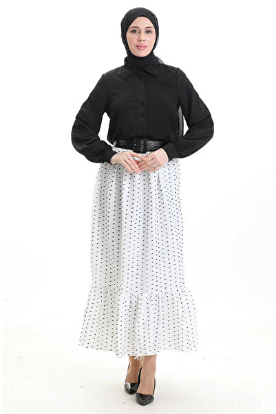 sefamerve Bürümcük Kumaş Beli Lastikli Etek 2106-01 Beyaz