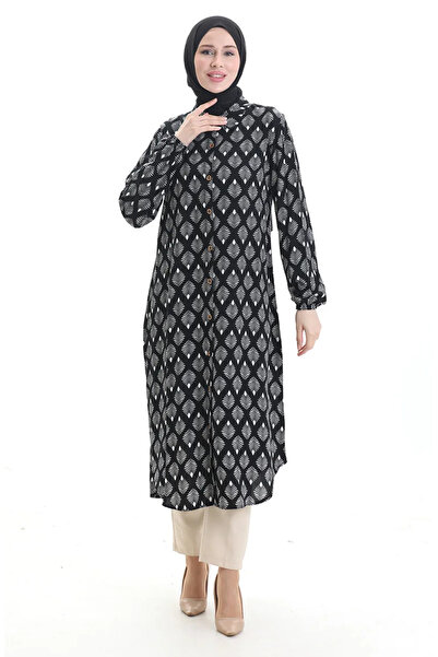 sefamerve Κουμπωτό Μακρύ Μακρύ Μανίκι 0092-02 Μαύρο Λευκό