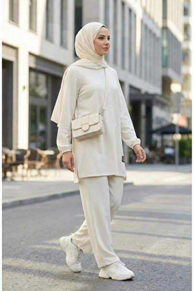 sefamerve Set de pantaloni tunică cu detalii Arma 0231-02 Alb