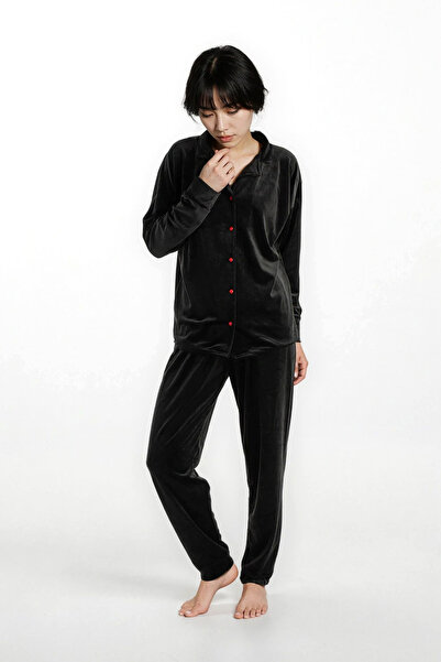 Ecrou Set de guler tip Peter Pan piese din catifea neagră pentru femei