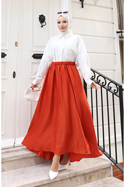 sefamerve Beli Lastikli Rahat Kesim Etek 0227-02 Kiremit