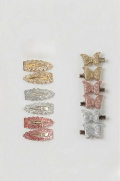 LOGO AKSESUAR Çıtçıtlı Toka 12'lİ Set - Kelebek Fiyonk Simli Konsept